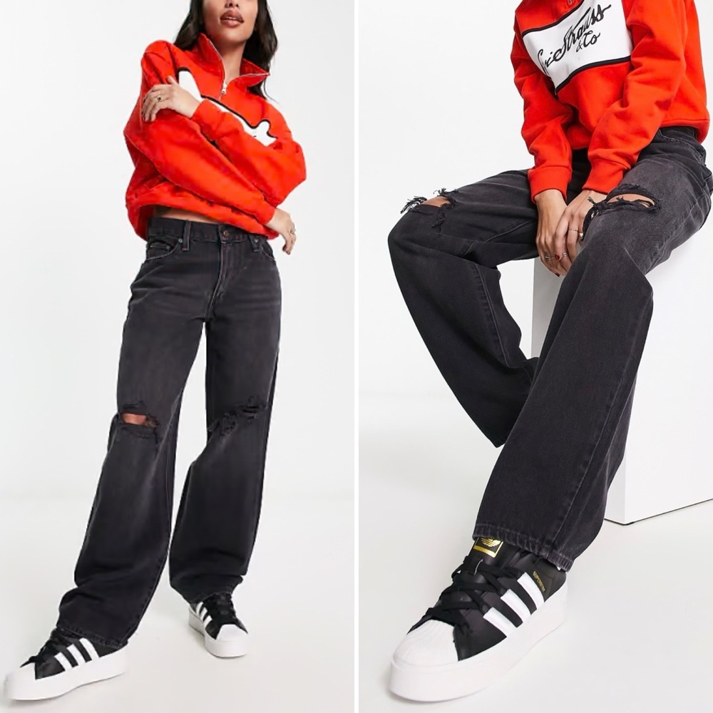 RARE⚡️ LEVIS BAGGY DAD JEANS BLACK RAKE IT UP RIPPED 28 x 30 SOLD OUT MSRP $118